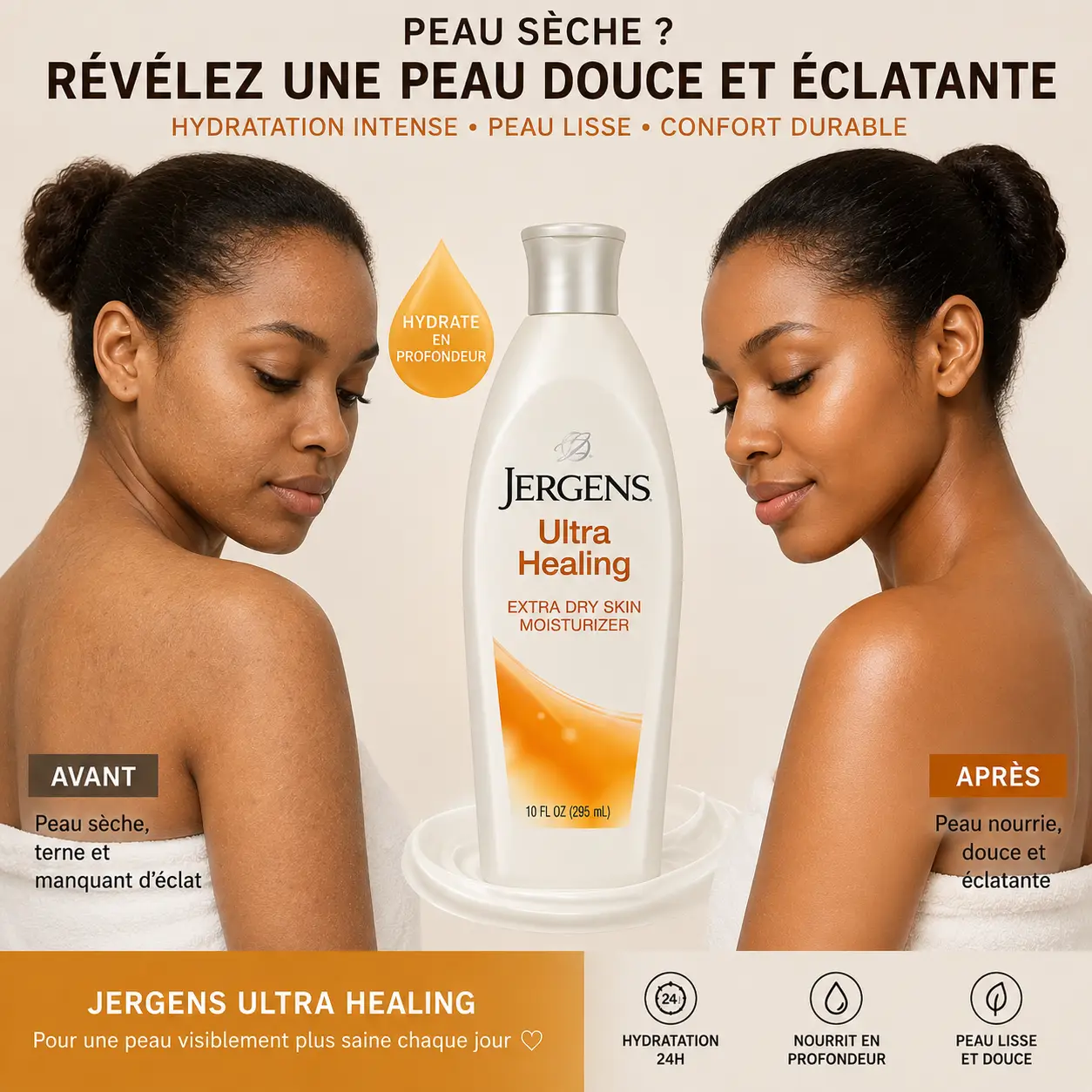 Jergens Lotion Hydratante (295ml) répare, soigne et nourrit en profondeur et visiblement lumineuse - Image 3