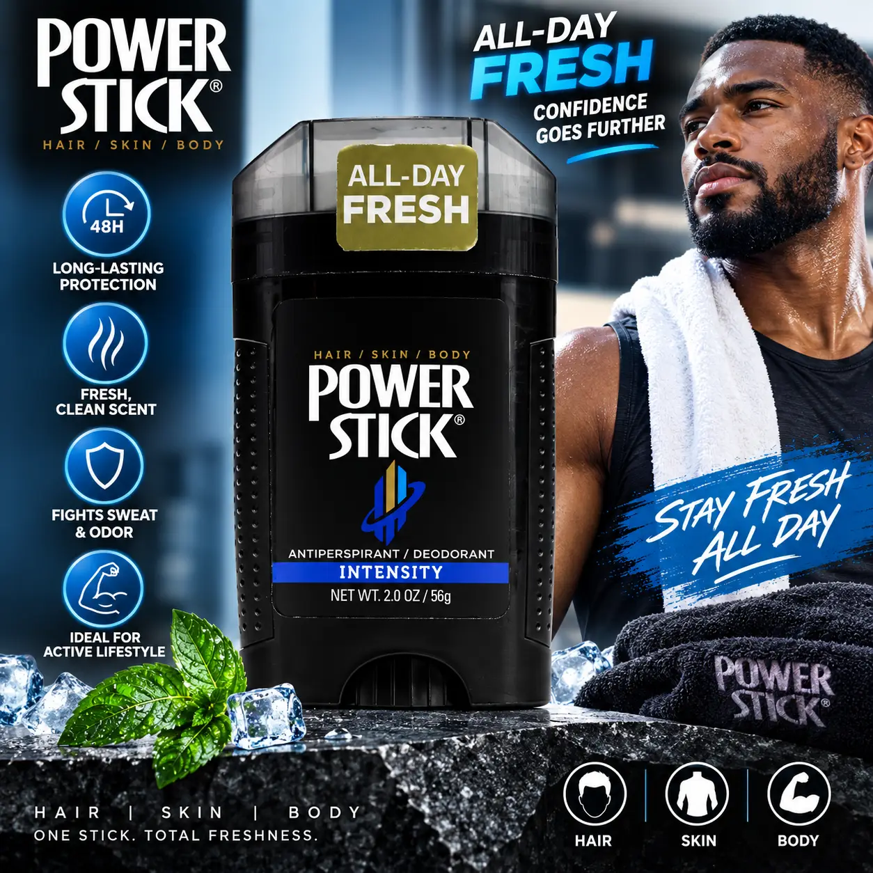 Déodorant anti sudorifique Power Stick Intensity pour homme, bâtons de 2 oz - Image 2