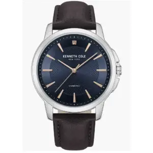 Montre Homme Kenneth Cole New York Diamond Dial – Cuir & Cadran Bleu – 44 mm
