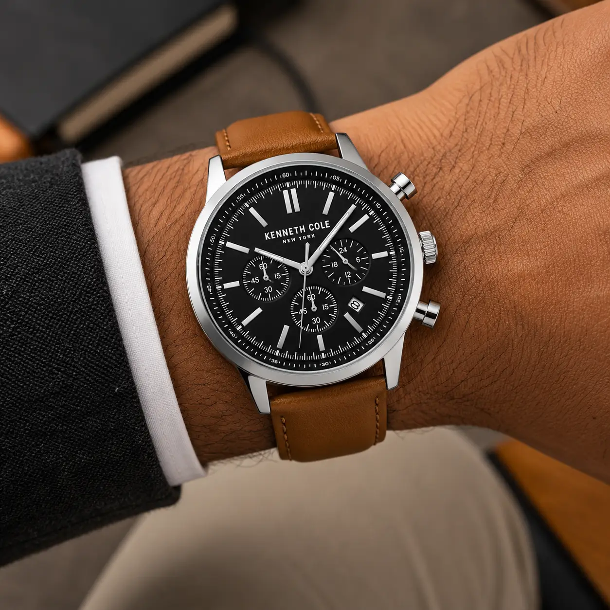 Montre Homme Kenneth Cole New York Dress Sport – Cuir Marron – 45 mm - Image 2