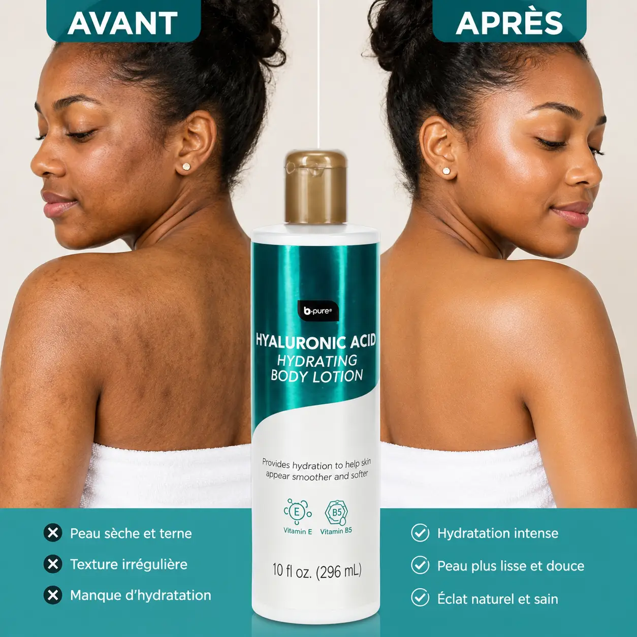 Lotion hydratante pour le corps B Pure Riche en acide hyaluronique pour une peau douce et jeune 296 ml - Image 2