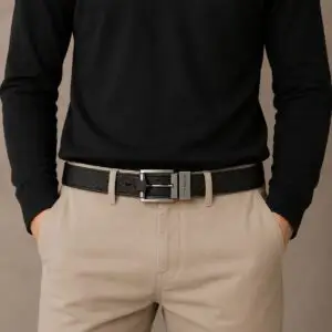 Steve Madden – Ceinture Homme Réversible Dark Marron  & Noire – Taille L (38/40). Ajoutez une touche d’élégance moderne à votre style