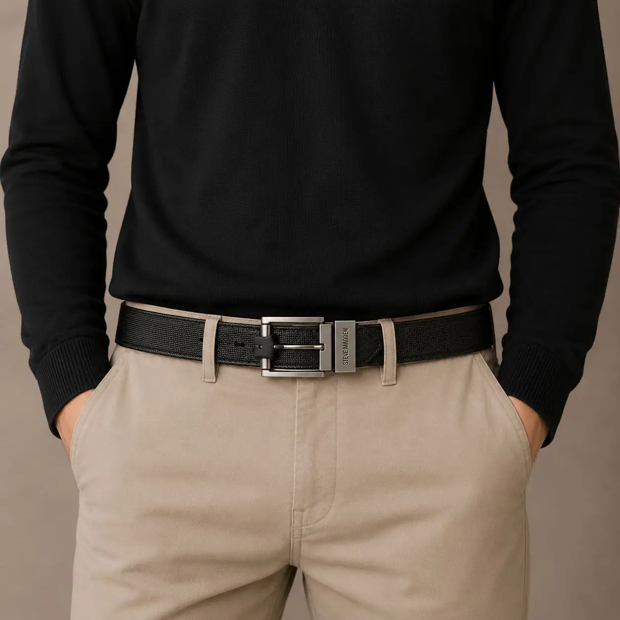 Steve Madden – Ceinture Homme Réversible Dark Marron & Noire – Taille L (38/40). Ajoutez une touche d’élégance moderne à votre style