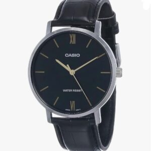 Montre Homme Casio Élégante – Bracelet Cuir Noir & Acier Inoxydable