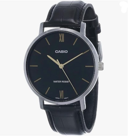 Montre Homme Casio Élégante – Bracelet Cuir Noir & Acier Inoxydable