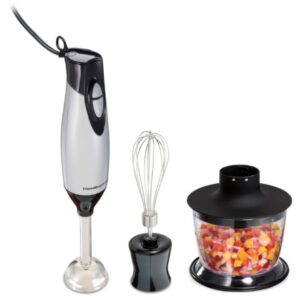 Mixeur plongeant électrique 4-en-1 Hamilton Beach — Mixeur à main, fouet et bol hachoir pour aliments et légumes de 3 tasses