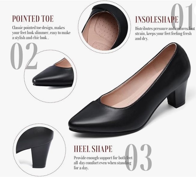 Escarpins pour femme à largeur large – Chaussures habillées à talon bloc bas et épais, bout fermé – Idéales pour pieds larges – Style classique, confortables, faciles à enfiler – Pour le travail, le bureau, les soirées ou le quotidien – Noir taille 37/38 - Image 3