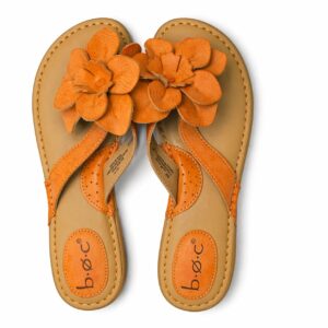 Tongs en cuir orange à motif floral pour femme B.O.C., Taille 39