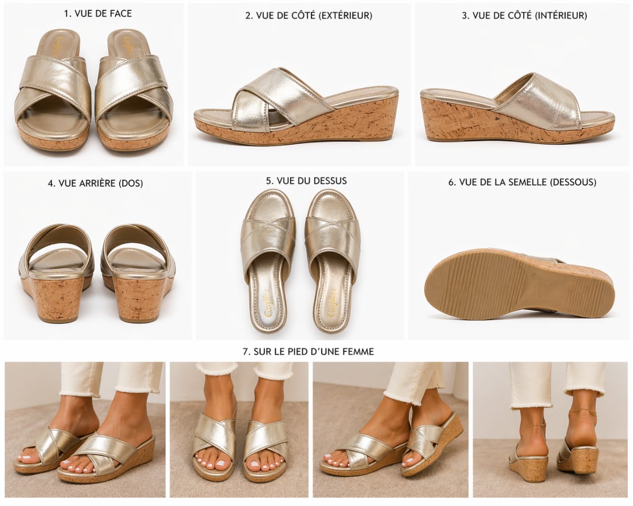 Sandales mules Cole Haan d'oréepour femme, taille 39 – Talon moyen en liège - Image 6