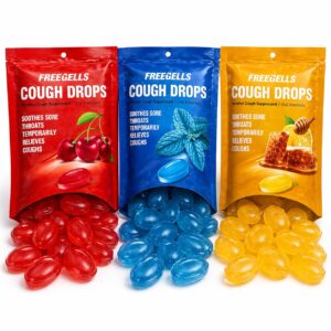 Pastilles pour la gorge Freegells Gout disponible CERISE-EUCALYPTUS-MIEL+CITRON, chaque sachet 30 unités