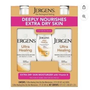 Jergens Ultra Healing – Lotion Hydratante Pack de (2) flacons de 621ml et (1) flacon petit format de 88ml