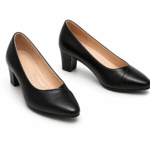 Escarpins pour femme à largeur large – Chaussures habillées à talon bloc bas et épais, bout fermé – Idéales pour pieds larges – Style classique, confortables, faciles à enfiler – Pour le travail, le bureau, les soirées ou le quotidien – Noir taille 37/38