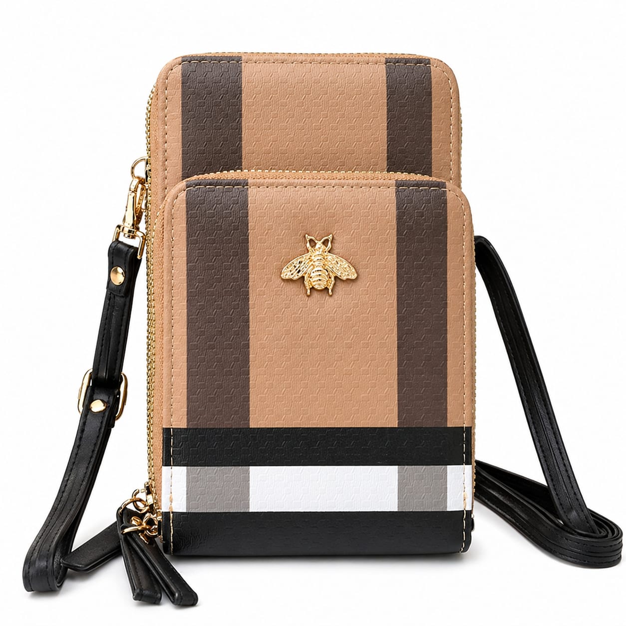 ICONIC BAG Portefeuille Femme Élégant – Rose Nude & Noir – Détail Libellule Chic