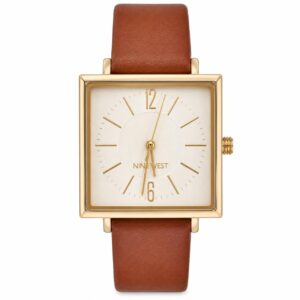 Nine West – Montre Femme Élégante – Bracelet Marron & Boîtier Doré