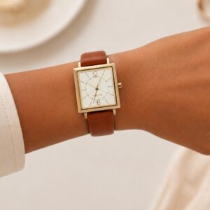 Nine West – Montre Femme Élégante – Bracelet Marron & Boîtier Doré