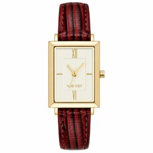 Nine West – Montre Femme Élégante – Bracelet Rouge Bordeaux & Boîtier Doré