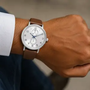 Montre analogique pour hommes George, boîtier argenté de 42 mm