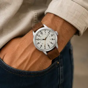 Montre pour hommes George : Boîtier ton argent mat, cadran blanc facile à lire