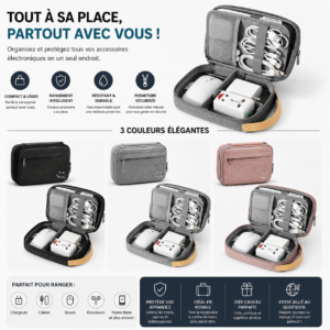 Travelkin Organiseur de câbles de voyage ,Étui de rangement pour accessoires , chargeurs, cartes SD et clés USB
