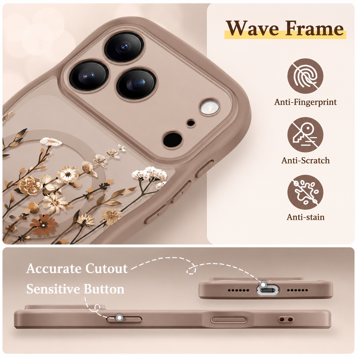 GVIEWIN – Coque pour iPhone 17 Pro Max ,MagSafe Protection intégrale de l'appareil photo ,Antichoc, motif floral pour femme - Image 2