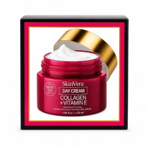 SkinVera - Crème de Jour au Collagène et Vitamine E (50ml) "Une crème de jour revitalisante qui hydrate en profondeur tout en boostant l'élasticité de la peau grâce au collagène."