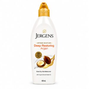 Lotion mains et corps Jergens Deep Restoring à l'huile d'argan – Hydratant pour peaux sèches, Vitamine E 400ml+ Cadeau du format poche 29ml pour les 10 premiers clients