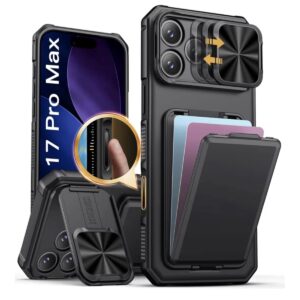 CASE pour iPhone 17 Pro Max – Coque de protection avec porte-cartes, cache-objectif,béquille intégrée Bords en silicone