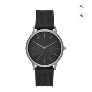 Montre pour hommes GEORGE : Boîtier en métal canon, Cadran noir, Bracelet en silicone noir