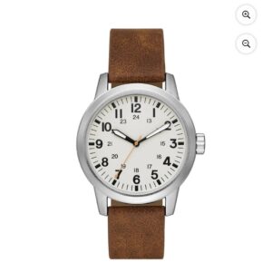 Montre pour hommes George : Boîtier ton argent mat, cadran blanc cassé facile à lire, bracelet en cuir vegan