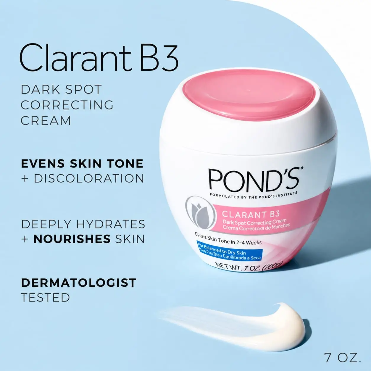 POND’S Clarant B3 – Crème correctrice anti-taches – Hydratant quotidien pour peaux sèches – Crème hydratante pour le visage aux vitamines B3 et C