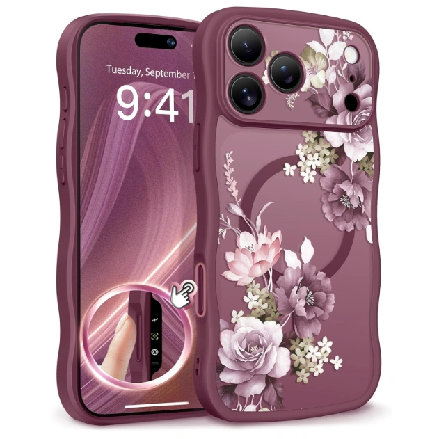 GVIEWIN – Coque pour iPhone 17 Pro Max MagSafe Protection intégrale de l'appareil photo antichoc,motif floral pour femme