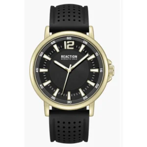 Montre HOMME avec bracelet en silicone perforé, 44 mm Kenneth Cole Reaction, design sophistiqué d'une montre à trois aiguilles