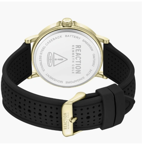 Montre HOMME avec bracelet en silicone perforé, 44 mm Kenneth Cole Reaction, design sophistiqué d'une montre à trois aiguilles - Image 3