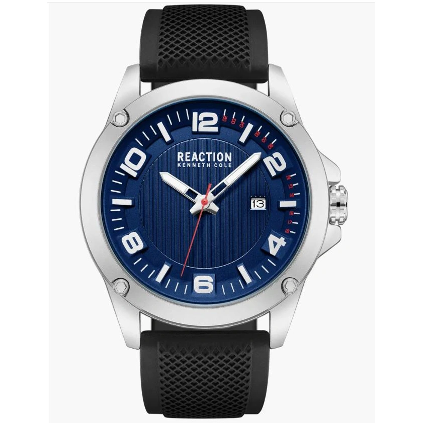 Montre HOMME avec bracelet en silicone perforé, 44 mm Kenneth Cole Reaction, design sophistiqué d'une montre à trois aiguilles - Image 4