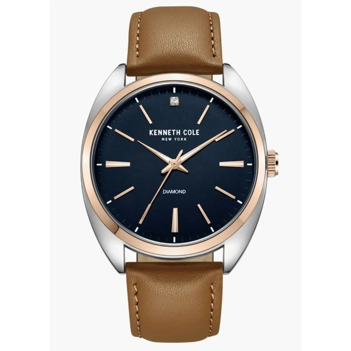 Kenneth Cole Montre HOMME avec bracelet en cuir Noire et diamants, 44 mm - Image 2