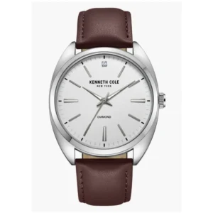 Kenneth Cole Montre HOMME avec bracelet en cuir Marron et diamants, 44 mm - 0,005 Haute elegance