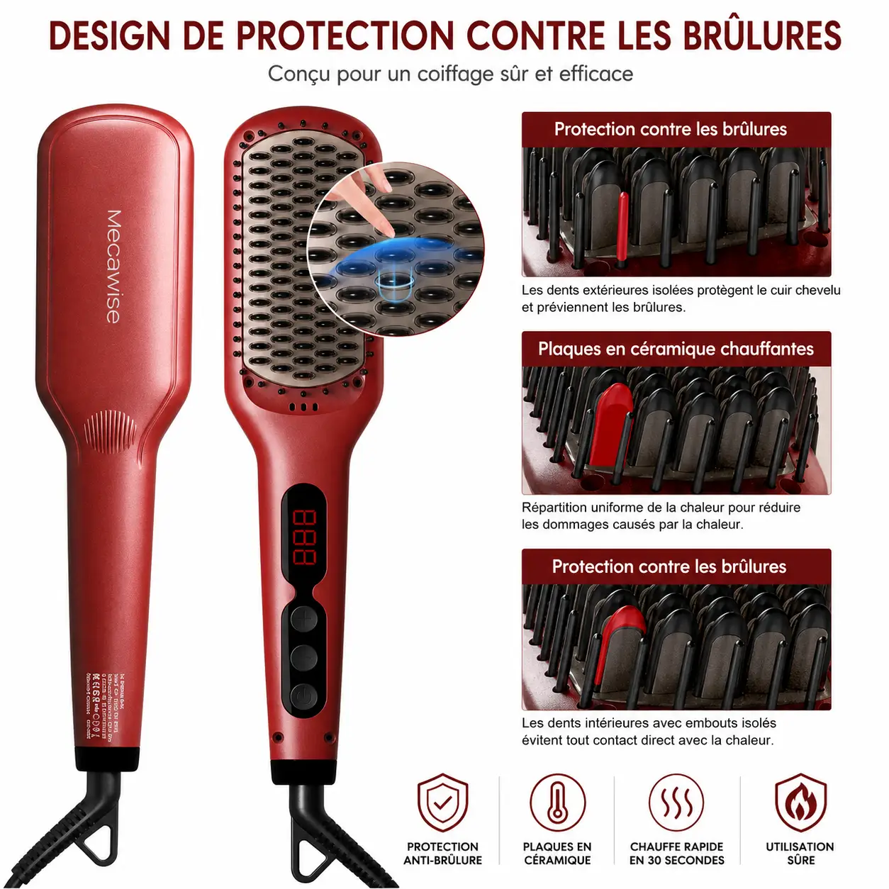 Brosse lissante MEGAWISE Pro – Brosse ionique en céramique à chauffe rapide pour des cheveux lisses et sans frisottis - Image 3