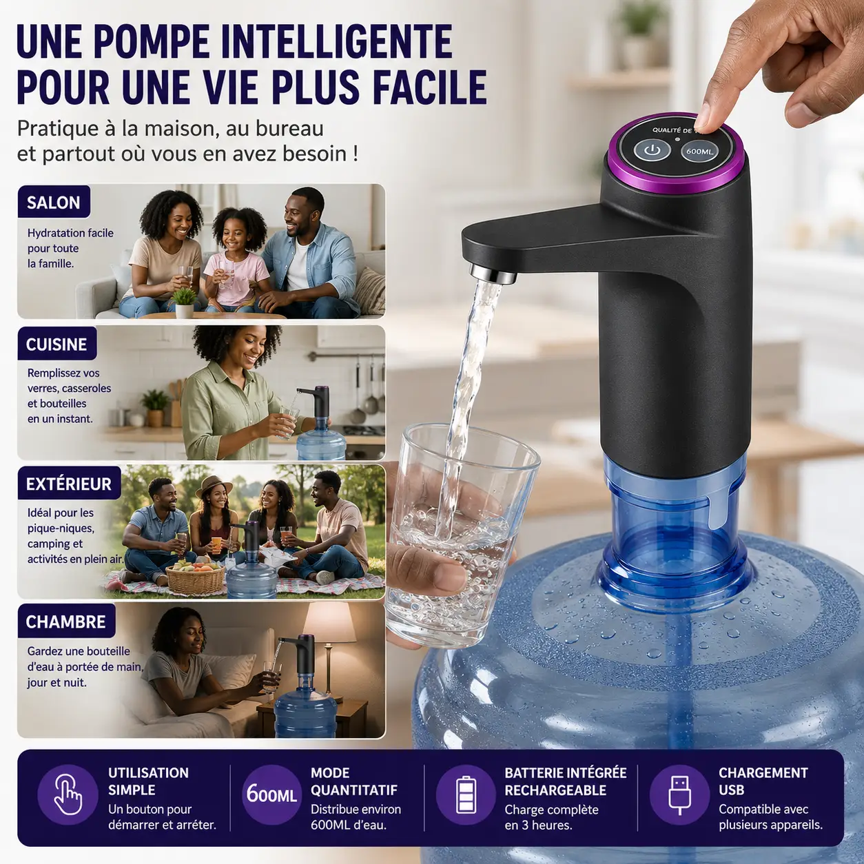 Ne vous fatiguez plus , utilisez ce distributeur d'eau avec pompe pour bonbonnes de 20 litres - Image 2
