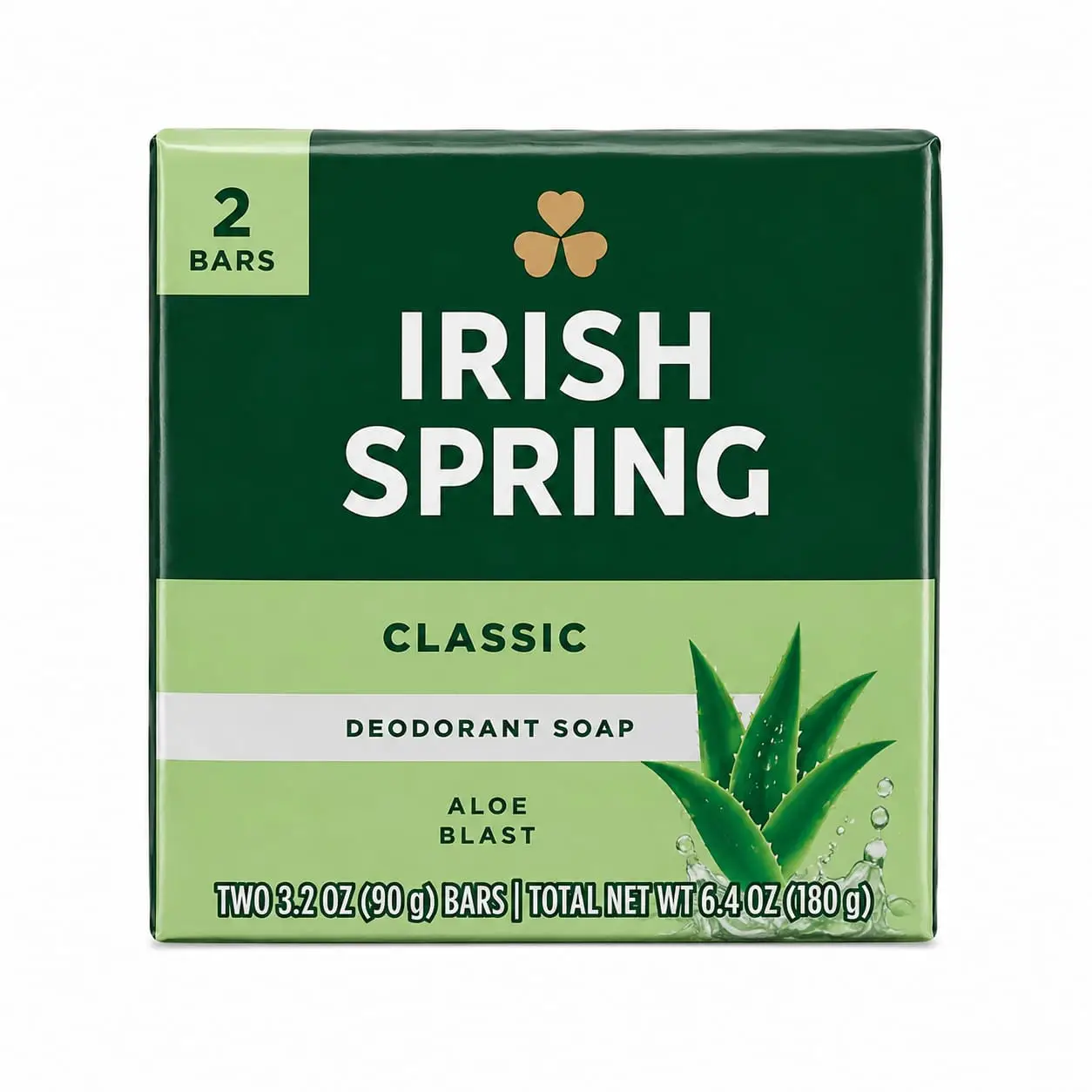 Barres de savon Irish Spring avec aloe, paquets de 2 savons 2x90g, le savon en barre Irish Spring pour laisser votre peau propre
