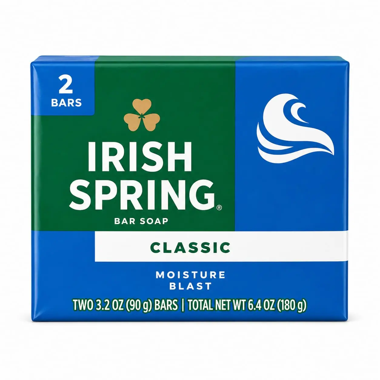 Savons Irish Spring Moisture Blast pour hommes, pacquet de 2 savons 2x90g, qui vous garde frais pendant 12 heures et convient à tous les types de peau