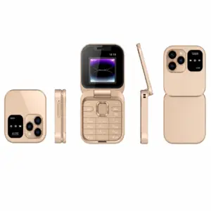 ufeghfjh Téléphone à clapet avec grandes touches Couleur Beige doré, double SIM, double veille, appareil photo 1,3 MP et lampe torche LED, facile à utiliser.