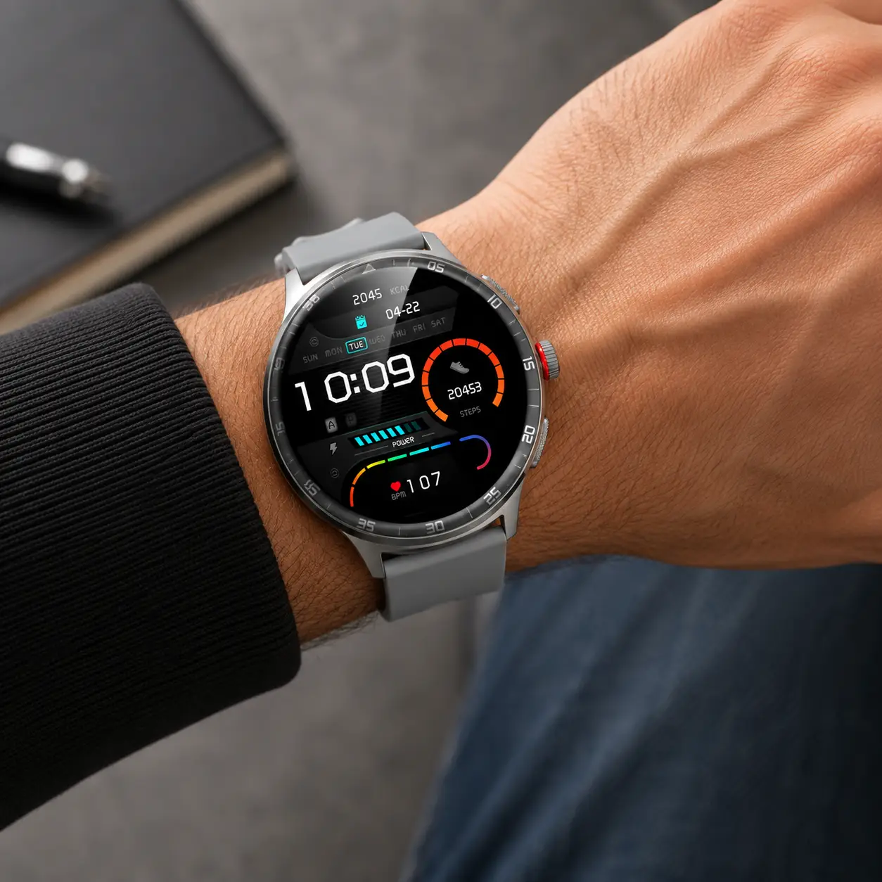 MOLOURK Montre connectée pour hommes HAUTE ELEGANCE avec bracelets Silicone et Métal.