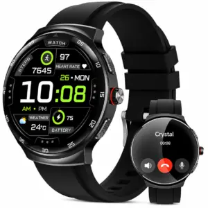MOLOURK Montre connectée pour hommes HAUTE ELEGANCE avec 2 bracelets Silicone et Métal. COULEURE NOIRE