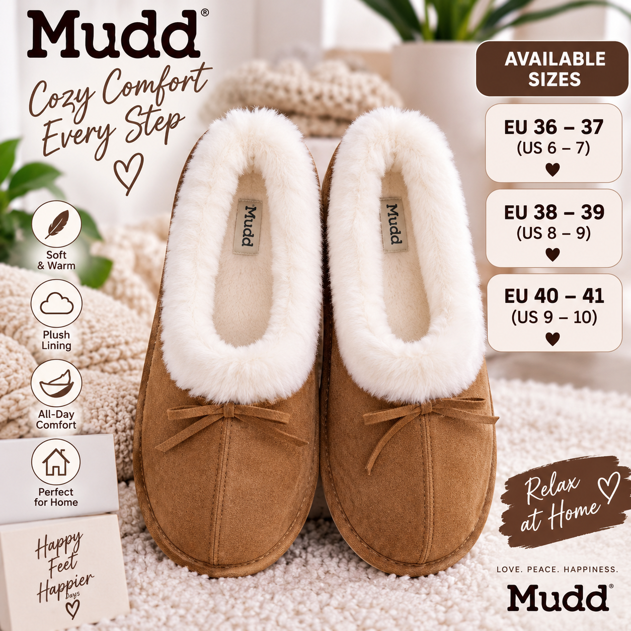 Mudd – Pantoufles Fourrées pour Fille/Femme – Confortables – Adaptées aux pointures 38 ou 39. - Image 2