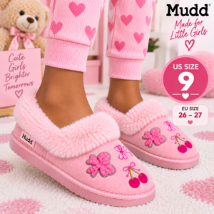 Mudd – Pantoufles Fourrées Roses pour Fille – Maison & Sorties – Taille US 9 / EU 26–27