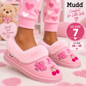 Mudd – Pantoufles Fourrées Roses pour Fille – Maison & Sorties – Taille US 7 / EU 24–25