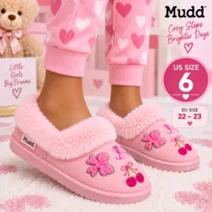 Mudd – Pantoufles Fourrées Roses pour Fille – Maison & Sorties – Taille US 6 / EU 22–23