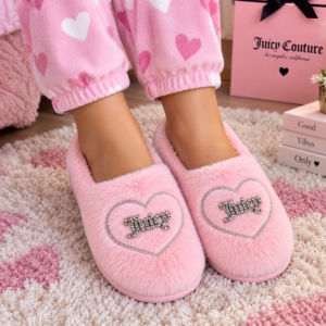 Juicy Couture – Pantoufles Fourrées Roses – Maison & Sorties Élégantes – Adaptées aux  pointures 31 ou 32