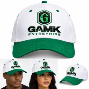 Casquette GAMK ENTREPRISE – Blanche avec Visière Verte Logo Brodé au devant