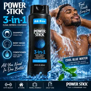 Power Stick 3-en-1 Homme – Gel Douche, Shampoo & Conditioner – Cool Blue Water – 665 mL
